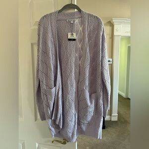 Michelle Mae Lavender Open Knit Cardigan